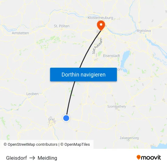 Gleisdorf to Meidling map