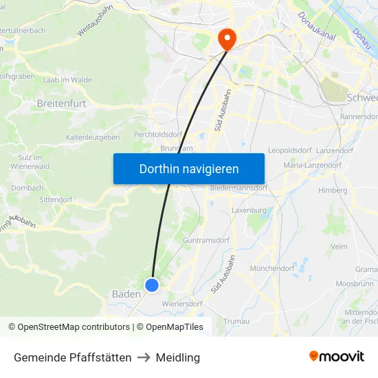Gemeinde Pfaffstätten to Meidling map