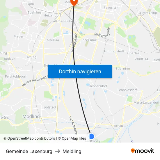Gemeinde Laxenburg to Meidling map