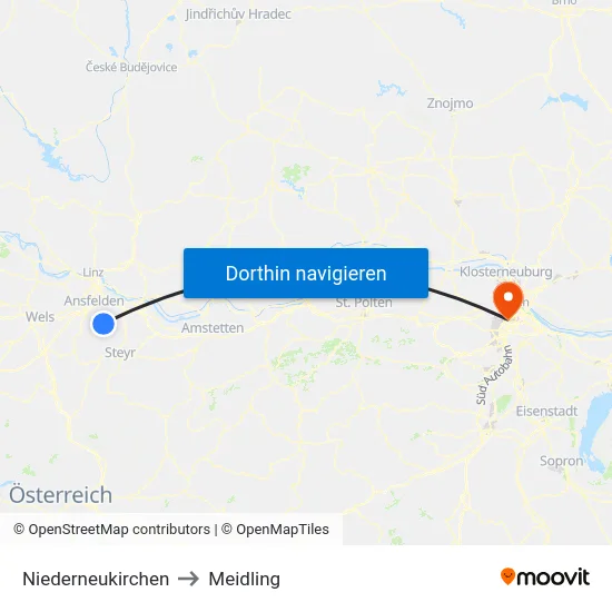 Niederneukirchen to Meidling map