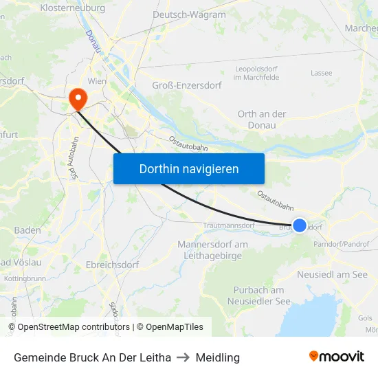 Gemeinde Bruck An Der Leitha to Meidling map