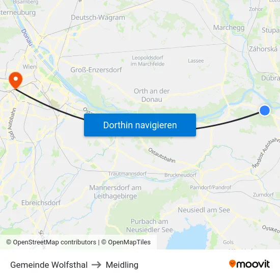 Gemeinde Wolfsthal to Meidling map