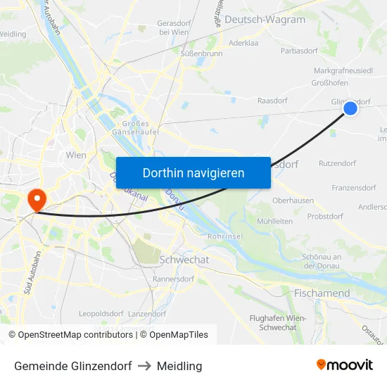 Gemeinde Glinzendorf to Meidling map