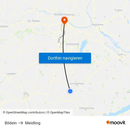 Bildein to Meidling map