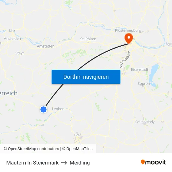 Mautern In Steiermark to Meidling map
