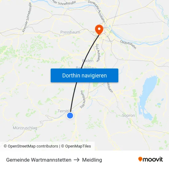 Gemeinde Wartmannstetten to Meidling map