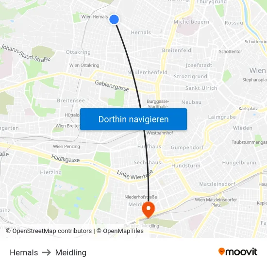 Hernals to Meidling map