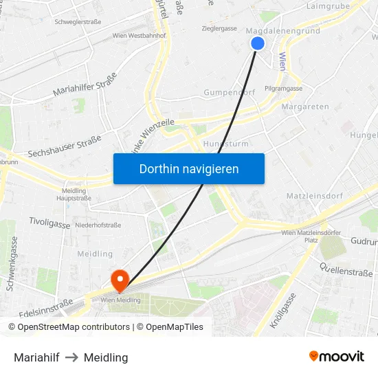 Mariahilf to Meidling map