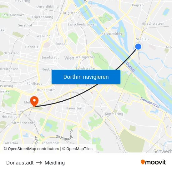 Donaustadt to Meidling map