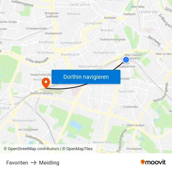 Favoriten to Meidling map