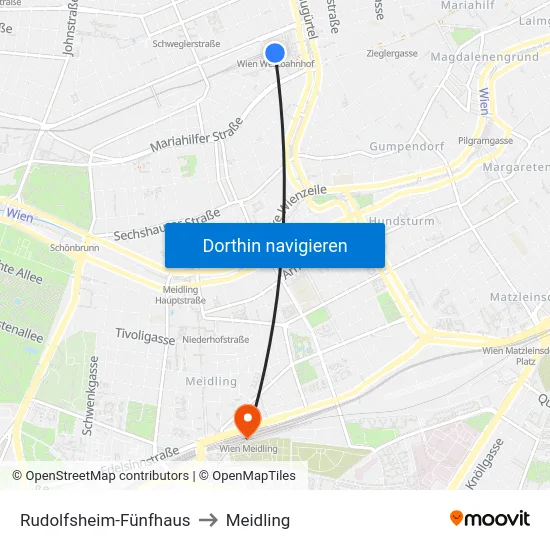 Rudolfsheim-Fünfhaus to Meidling map