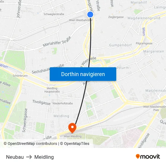 Neubau to Meidling map