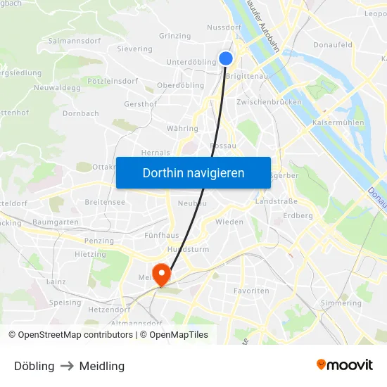 Döbling to Meidling map