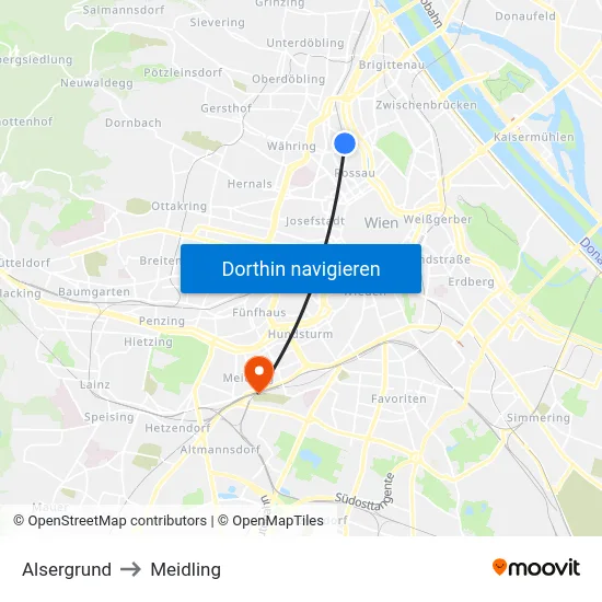Alsergrund to Meidling map