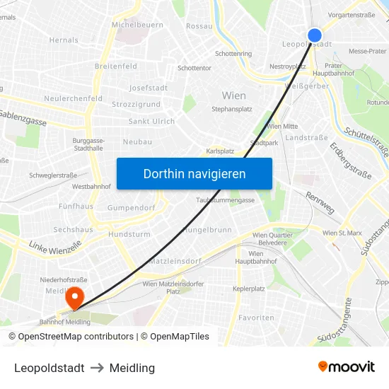 Leopoldstadt to Meidling map