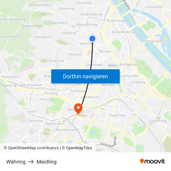 Währing to Meidling map