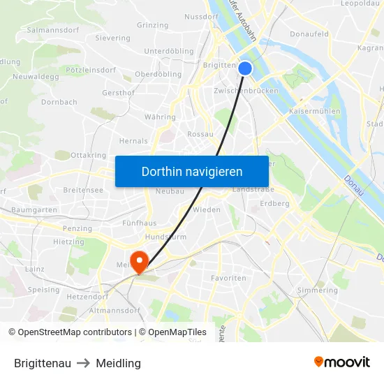 Brigittenau to Meidling map