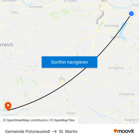 Gemeinde Potzneusiedl to St. Martin map