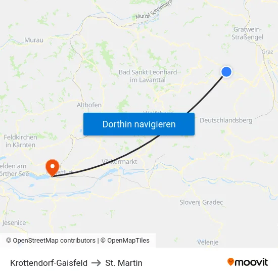 Krottendorf-Gaisfeld to St. Martin map