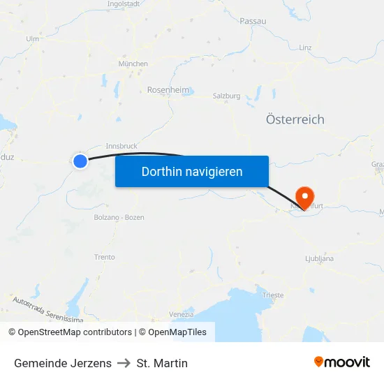 Gemeinde Jerzens to St. Martin map