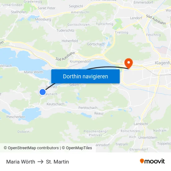 Maria Wörth to St. Martin map