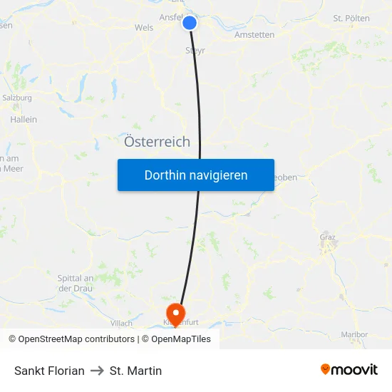 Sankt Florian to St. Martin map
