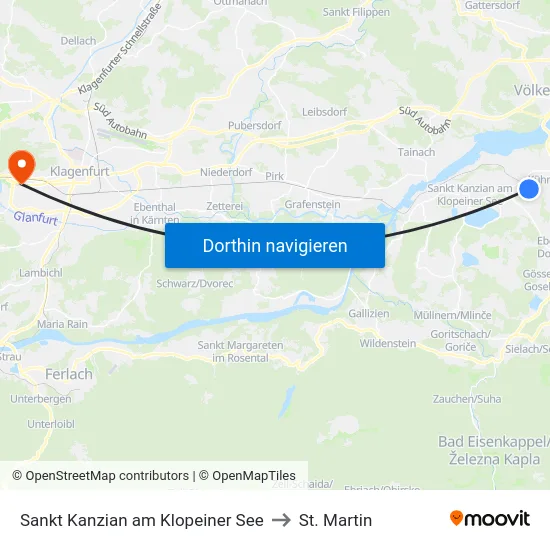 Sankt Kanzian am Klopeiner See to St. Martin map