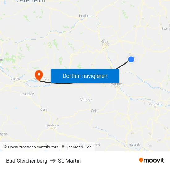 Bad Gleichenberg to St. Martin map