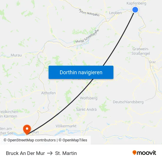 Bruck An Der Mur to St. Martin map