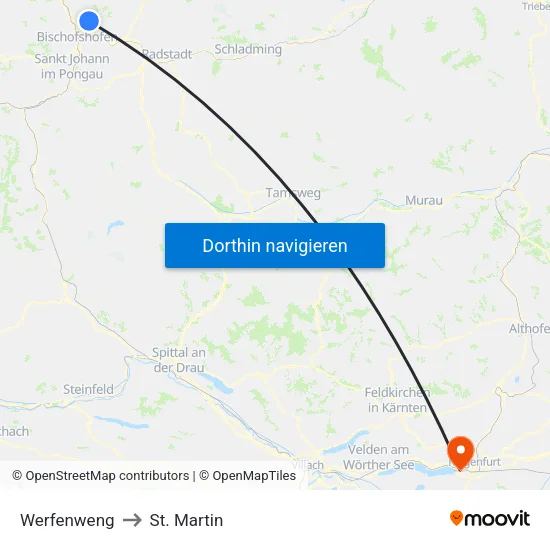 Werfenweng to St. Martin map