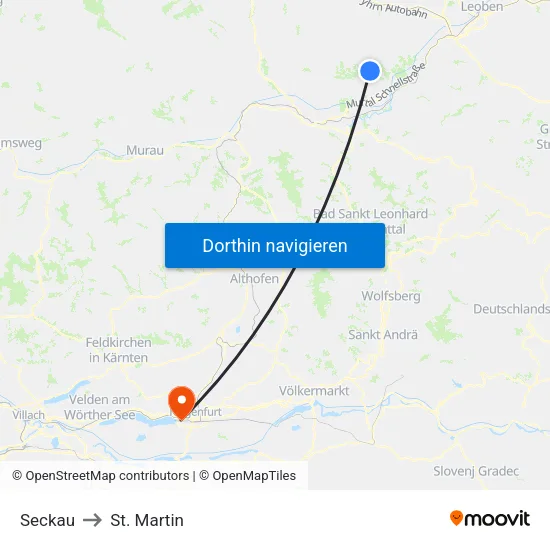 Seckau to St. Martin map