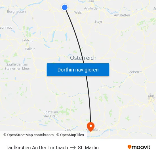 Taufkirchen An Der Trattnach to St. Martin map
