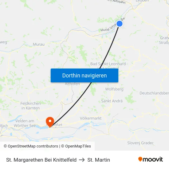 St. Margarethen Bei Knittelfeld to St. Martin map