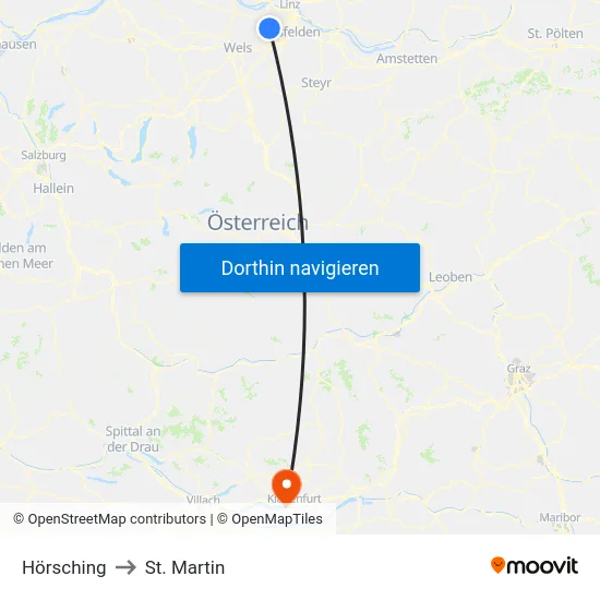 Hörsching to St. Martin map