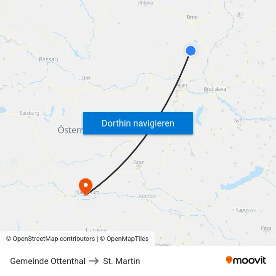 Gemeinde Ottenthal to St. Martin map