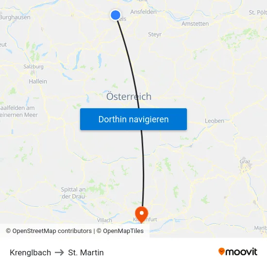 Krenglbach to St. Martin map