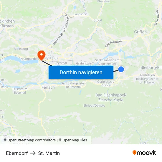 Eberndorf to St. Martin map
