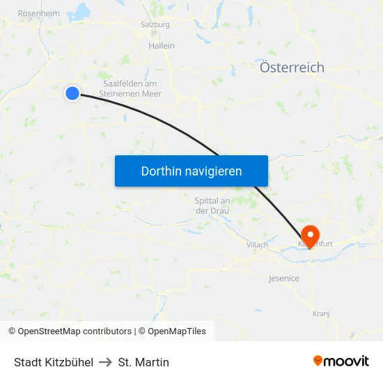 Stadt Kitzbühel to St. Martin map