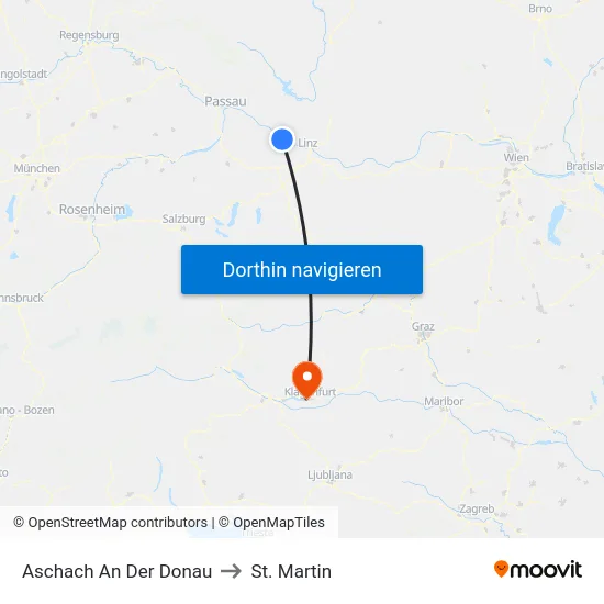Aschach An Der Donau to St. Martin map