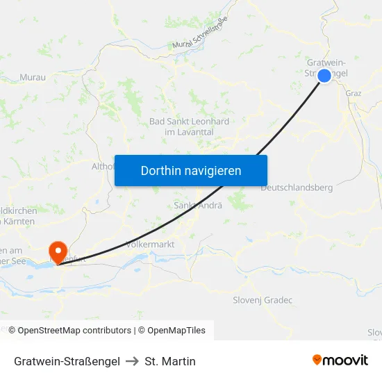 Gratwein-Straßengel to St. Martin map