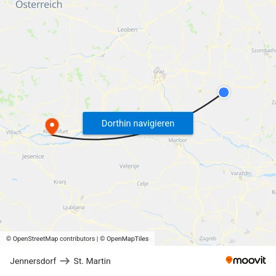 Jennersdorf to St. Martin map