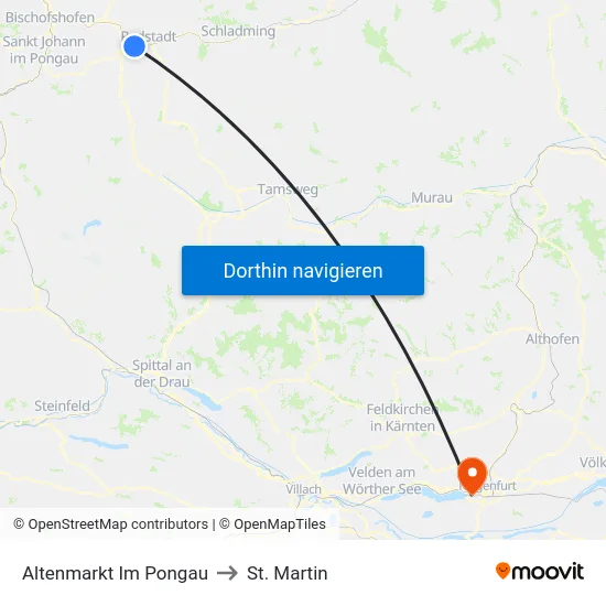 Altenmarkt Im Pongau to St. Martin map
