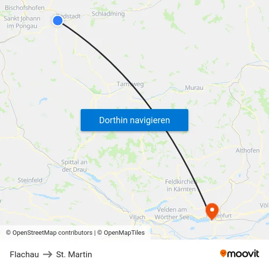 Flachau to St. Martin map