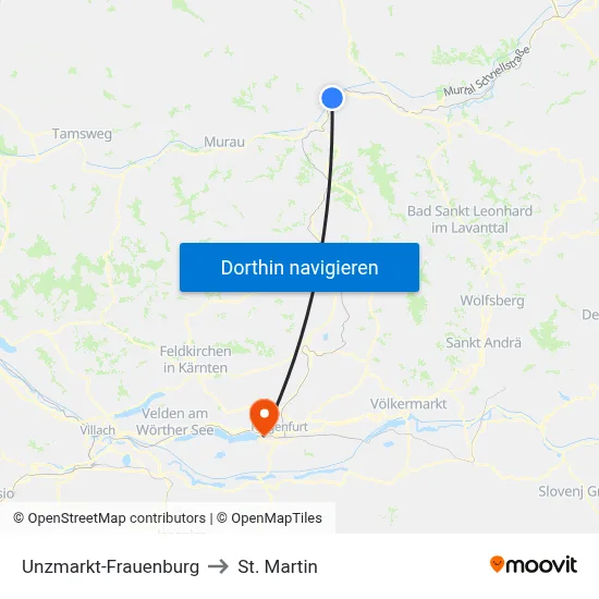 Unzmarkt-Frauenburg to St. Martin map