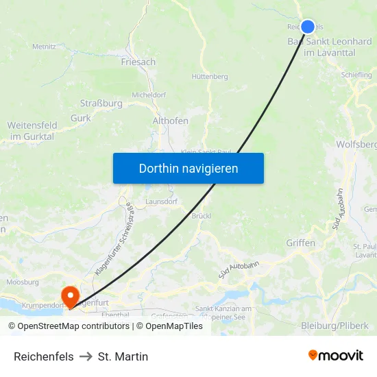 Reichenfels to St. Martin map