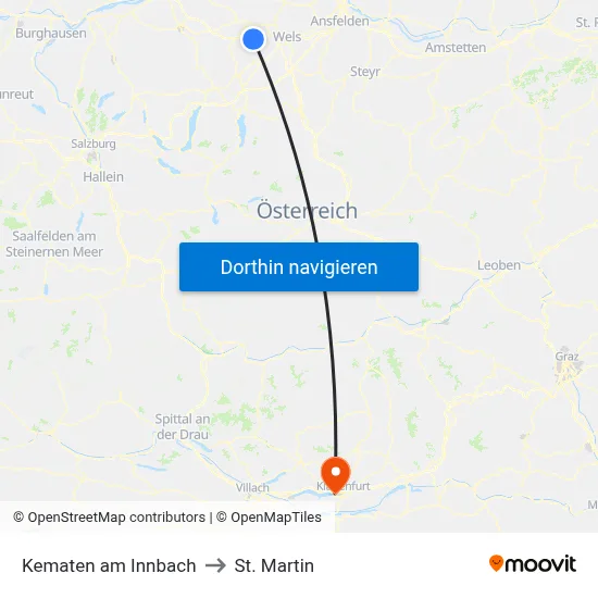 Kematen am Innbach to St. Martin map