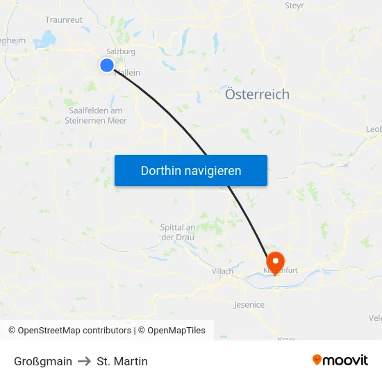 Großgmain to St. Martin map