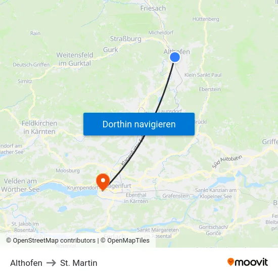 Althofen to St. Martin map