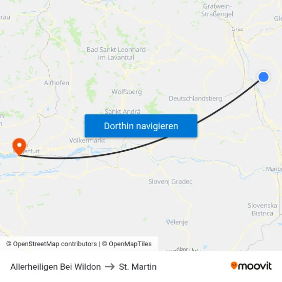 Allerheiligen Bei Wildon to St. Martin map