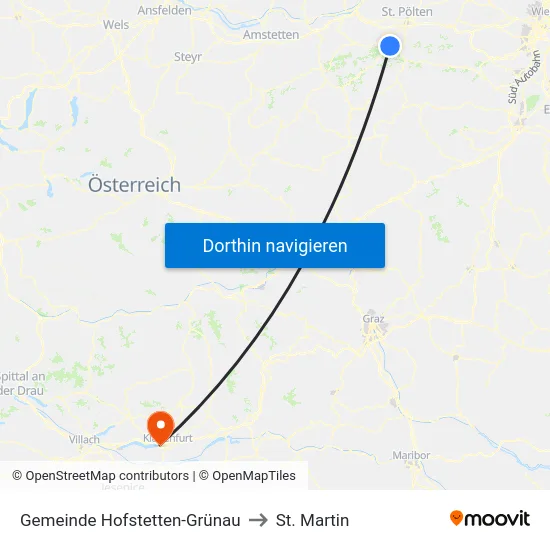 Gemeinde Hofstetten-Grünau to St. Martin map